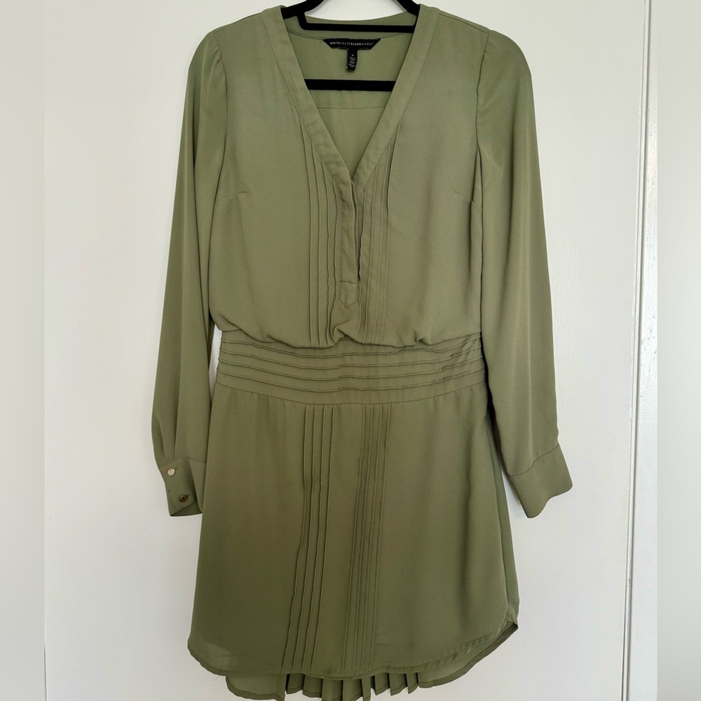White House Black Market pintuck soft tunic dress in military green